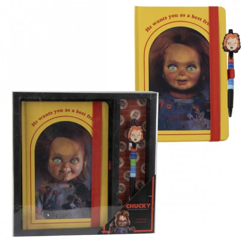 Best Set de Papelería Chucky Cuaderno y Bolígrafo Chucky Muñeco Diabólico|Coleccionismo De Miedo Y Terror