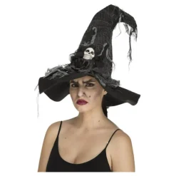 Disfrazzes Sombreros Y Cascos Para Disfraces |Accesorios Halloween Y Terror ^Sombrero de Bruja Desgastado con Calavera