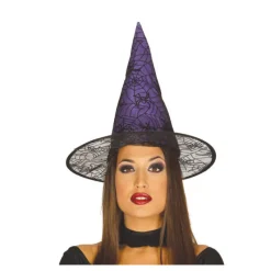 Disfrazzes Sombreros Y Cascos Para Disfraces |Accesorios Halloween Y Terror ^Sombrero de Bruja lila con telarañas y arañas