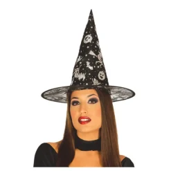 New Sombrero de Bruja negro con dibujos estampados Sombreros Y Cascos Para Disfraces |Accesorios Halloween Y Terror