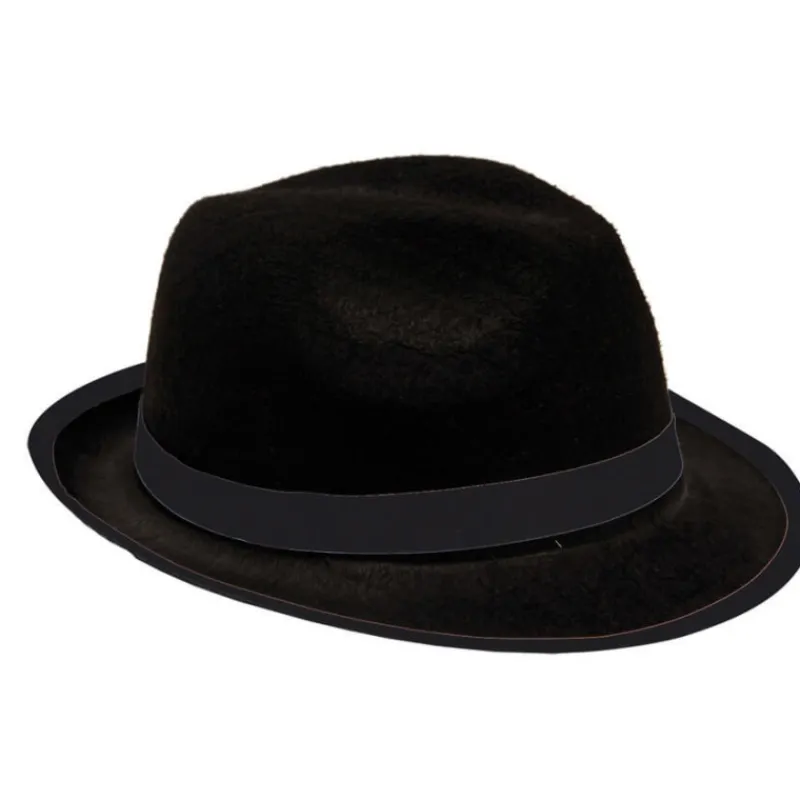 Disfrazzes Sombreros Y Cascos Para Disfraces |Accesorios Halloween Y Terror ^Sombrero de Gánster de fieltro negro