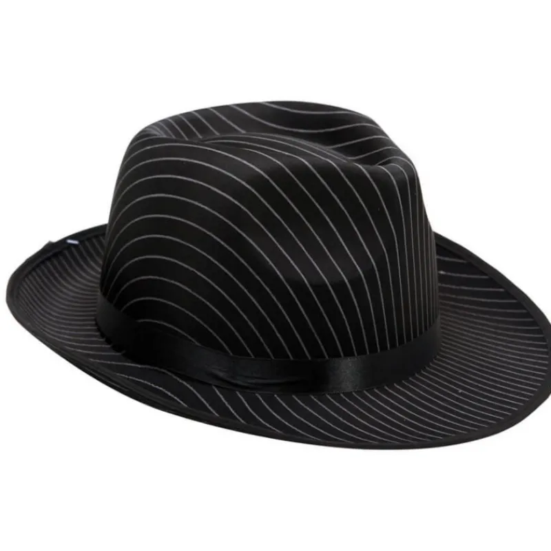 Sombrero de Gánster negro con rayas blancas Sombreros Y Cascos Para Disfraces |Accesorios Halloween Y Terror