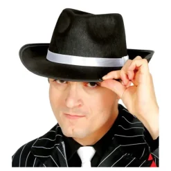 Outlet Sombrero Gánster negro con cinta blanca Sombreros Y Cascos Para Disfraces |Accesorios Halloween Y Terror