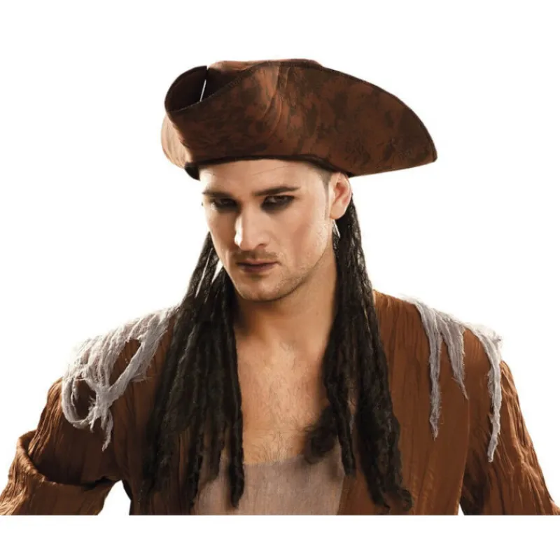 Disfrazzes Pelucas, Barbas Y Bigotes Disfraces^Sombrero Pirata marrón con rastas